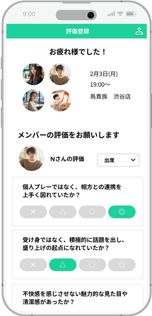 メンバー評価画面